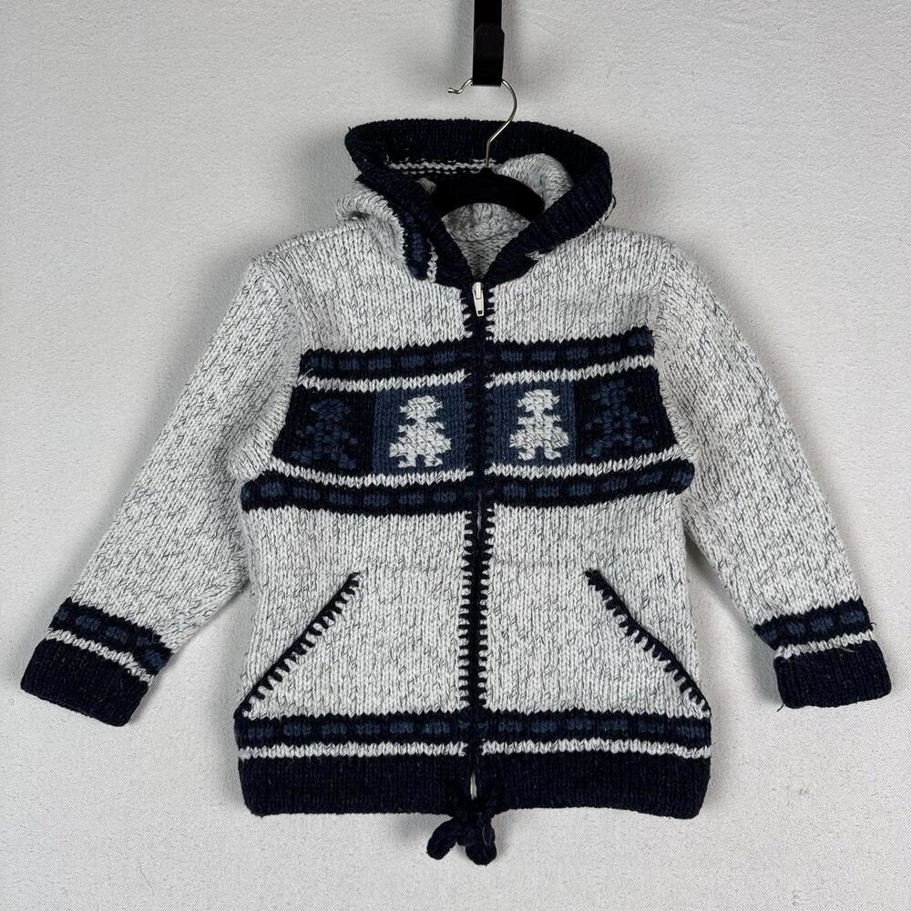 Naco Kids Knitted Wool Blend Hooded Cardigan Viking Ecru 5T‎ Gray Black Blue Zip